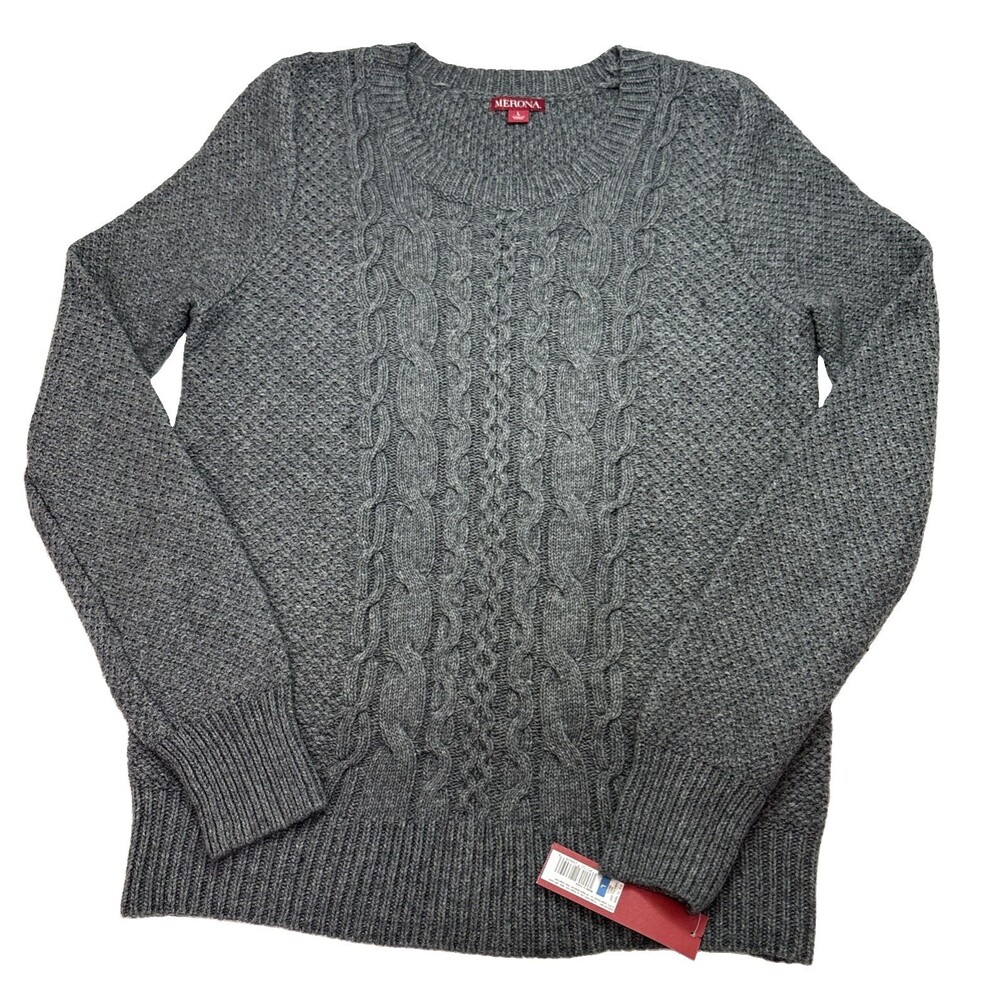 Merona Sweater Womens Large Gray Cable Knit Crewneck Pullover NWT